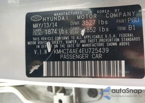 2014 Hyundai Accent Gls from USA, damaged, VIN KMHCT4AE4EU725439
